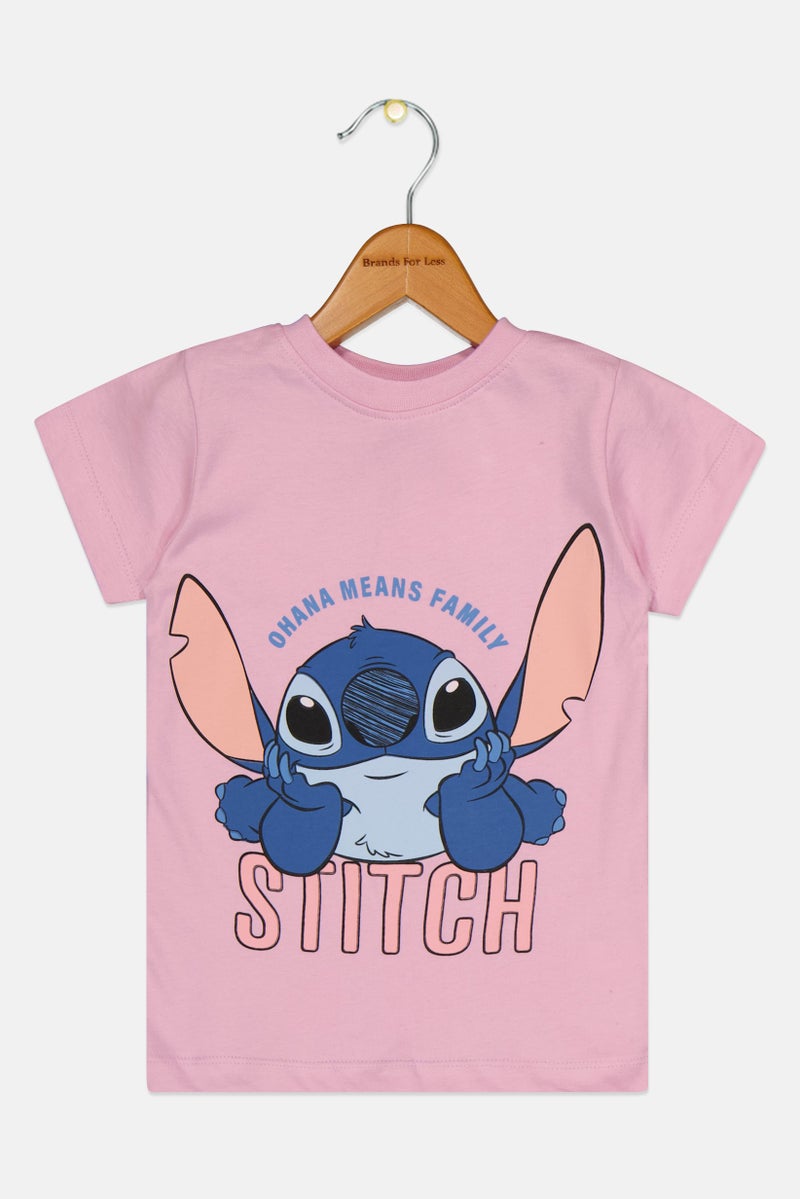 Disney Lilo And Stitch Toddlers Girl Graphic Print Short Sleeve T-Shirt, Pink - Image 2